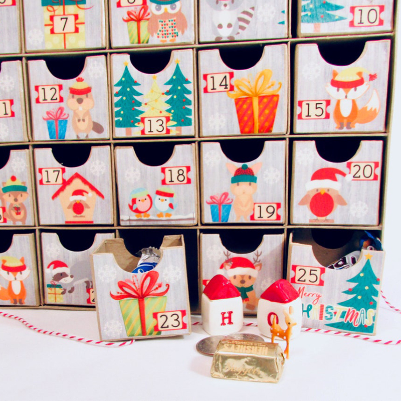 Handmade Kaku Cardboard Advent Calendar Box Diulas Gambar