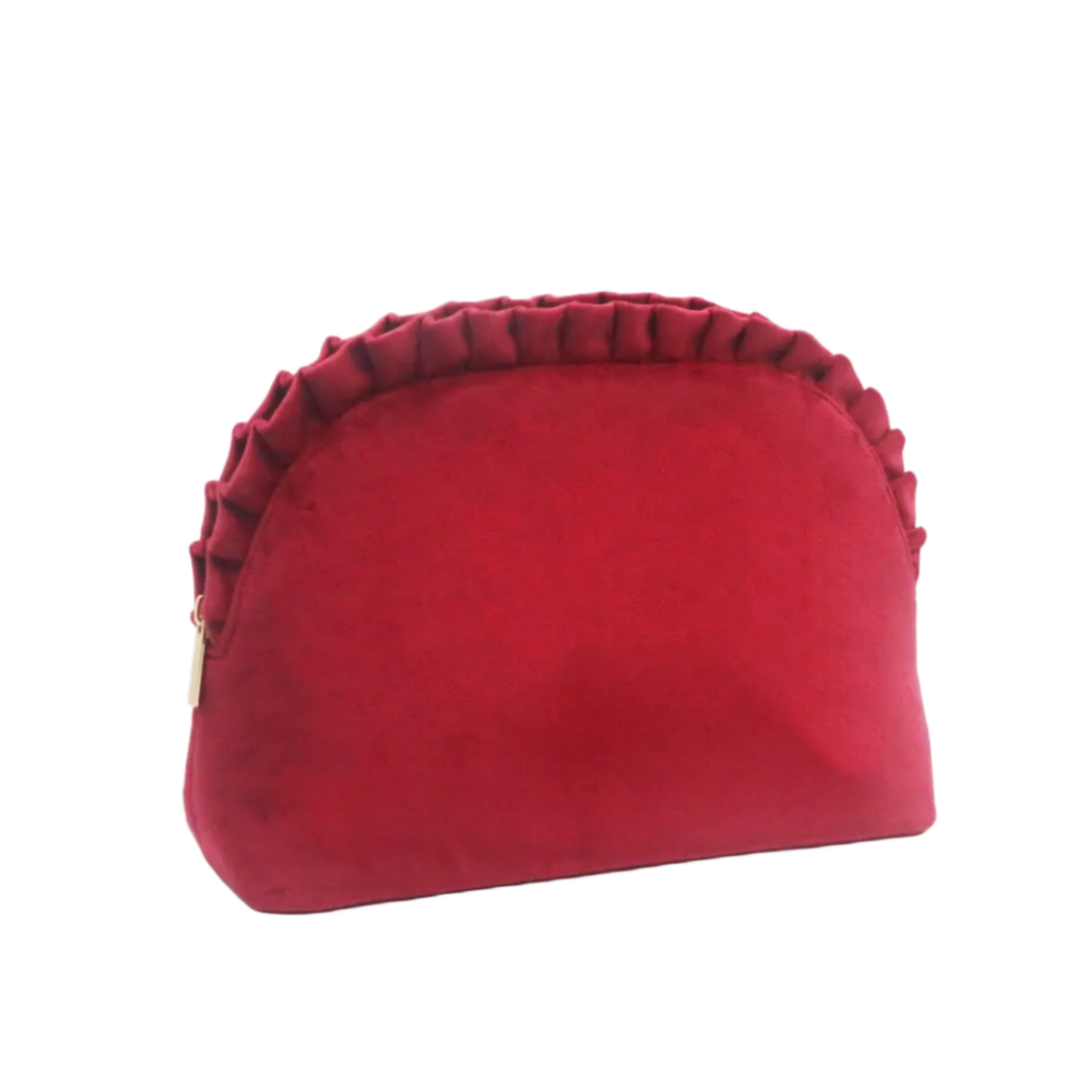 Burgundy Red Top Pleated Velvet Beauty Bag Polyester Velvet Women Makeup Pouch Cosmetic Bag