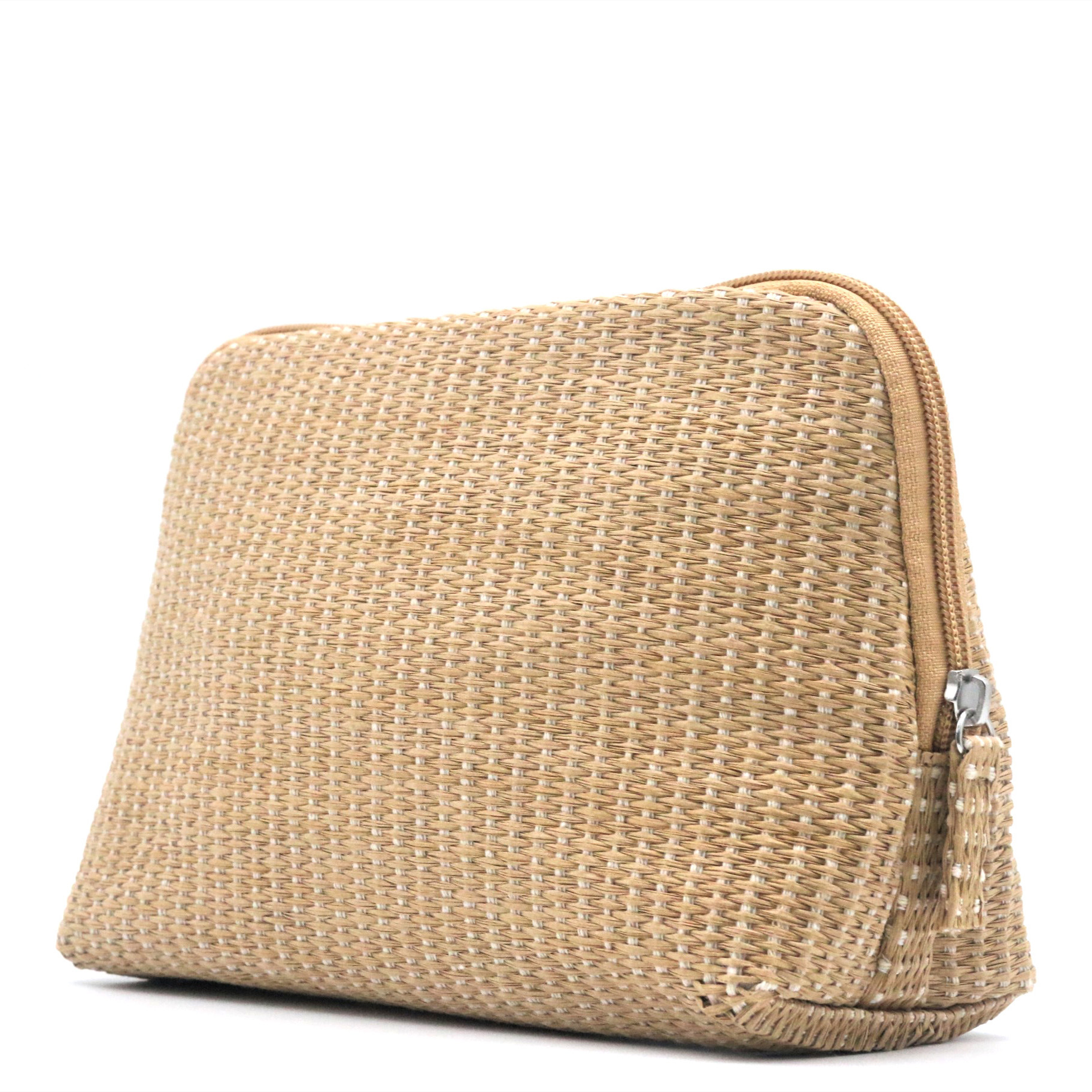 Hot Sale Eco-friendly Paper Straw Natural Beauty Cosmetic Bag Popular Shell Shape Woven Straw Paper Makeup Zipper Pouch Bag