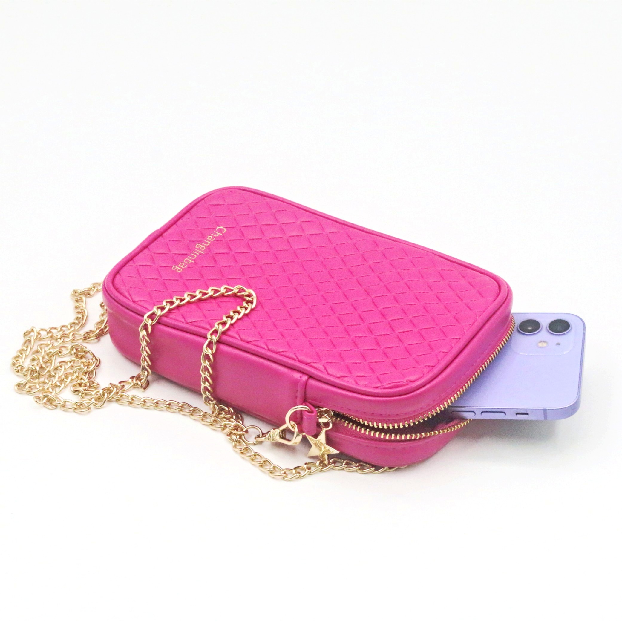 Newest OEM ODM Fashion Diamond Pattern Pink Quilted PU Crossbody Phone Pouch Bag