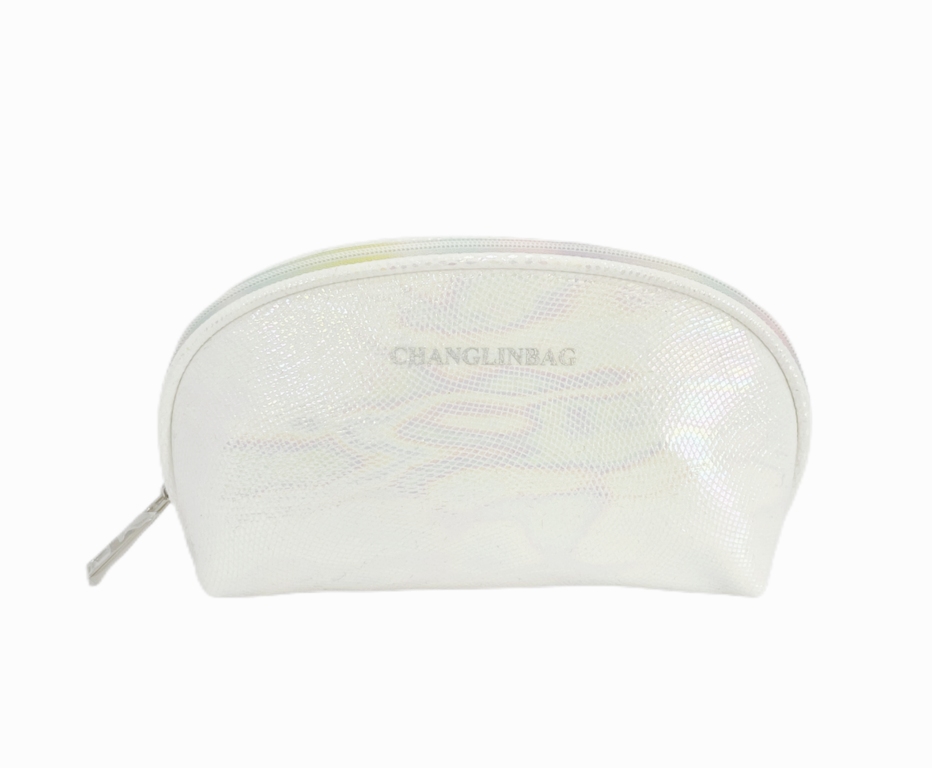 New Spring Summer Customized Shell-shape White Holographic Polyester Beauty Pouch Colorful Zipper Small Portable Cosmetic Bag