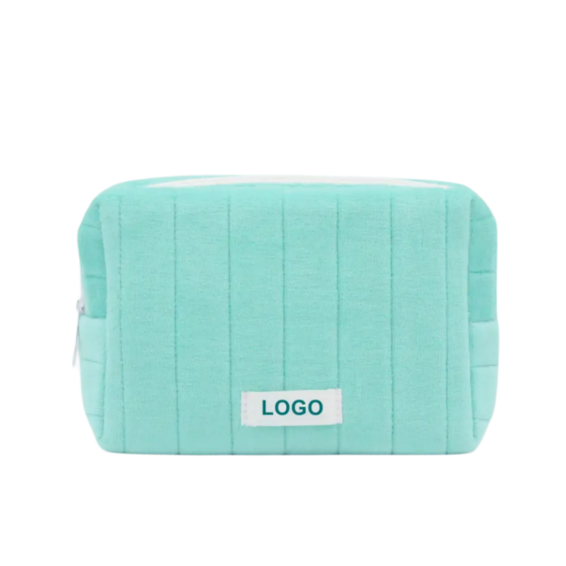 Blue-green Velvet Quilted Beauty Zipper Pouch Promotional Custom Wholesale Bulk Small Cotton Makeup Pouch Polyester Cosmetic Bag