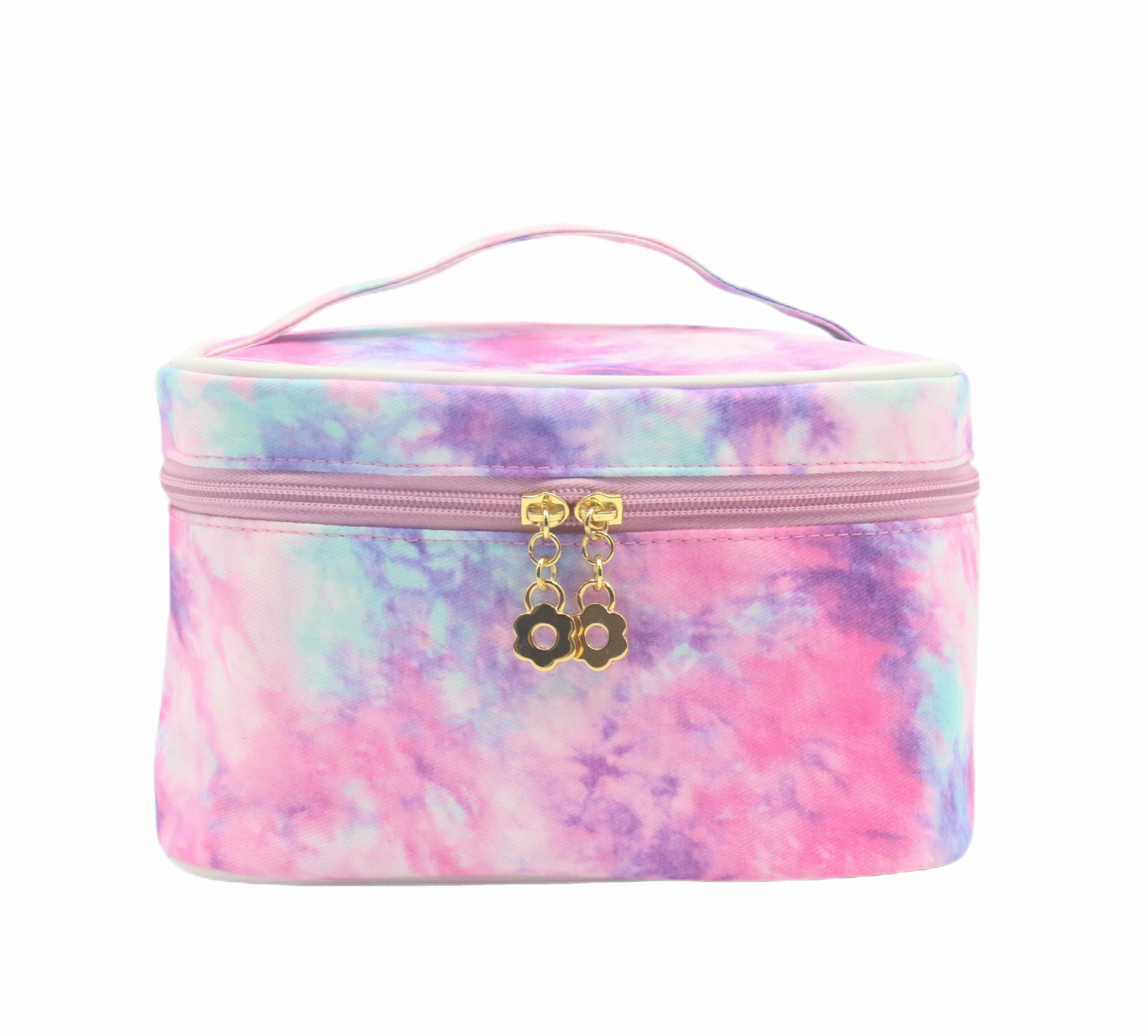 New Pink Tie Dye Zipper Pouch Polyester Canvas Beauty Cosmetic Bag Fashion Women Lady Custom Travel Polyester Canvas Makeup Bag
