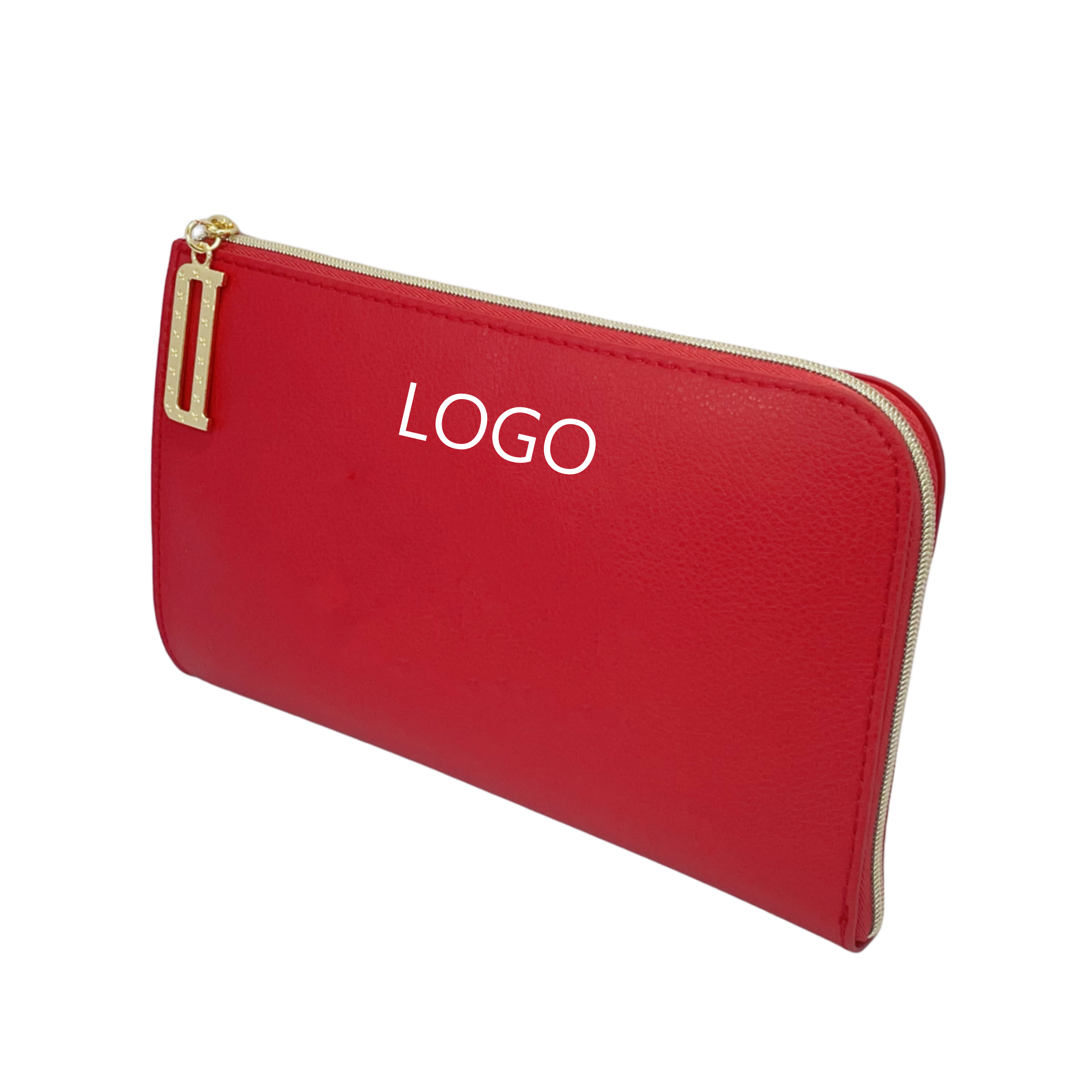 New Quality Custom Zipper Closure Red Faux Leather Handbag Vegan Leather PU  Purse