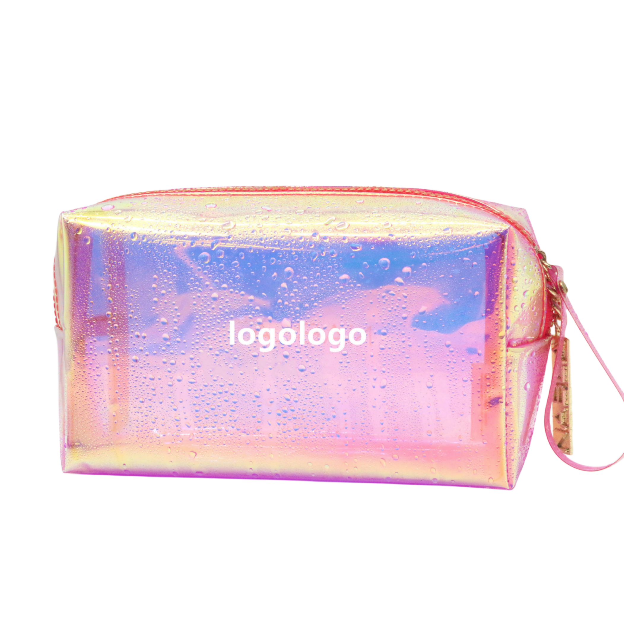 Popular Ins Holographic PVC Wristlet Beauty Bag Large Custom Logo Waterproof Pink Laser PVC Women Travel Toiletry Cosmetic Bag