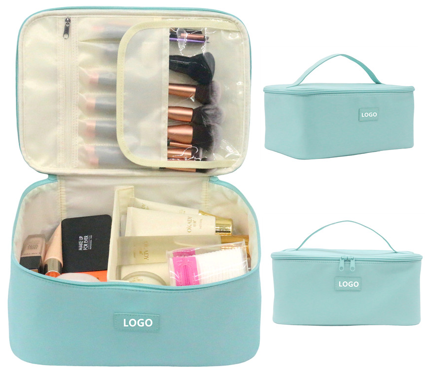 New Blue-green  Nylon Beauty Bag Wholesale Bulk Portable Large Capacity Custom Travel Nylon Waterproof Toiletry Makeup Bag Case