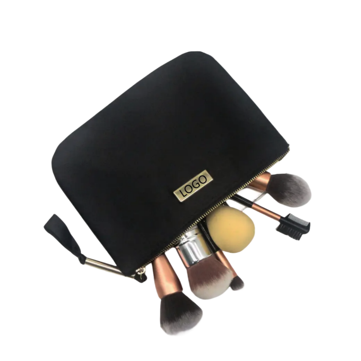 Popular Promotional Black Nylon Flat Beauty Pochettes Custom Logo Cosmetic Makeup Pouch