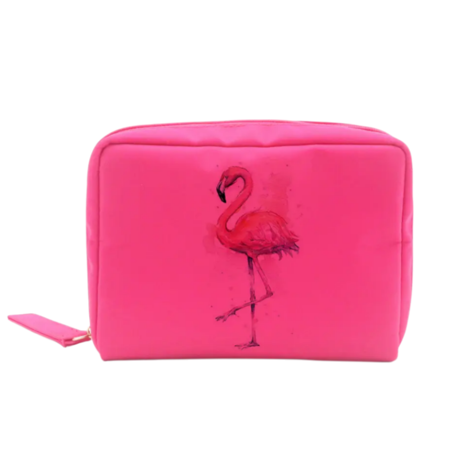 Hot Sale Ins Style Nylon Women Cosmetic Bag Popular Flamingo Pattern Innuendo Pink Nylon Makeup Pouch Bag