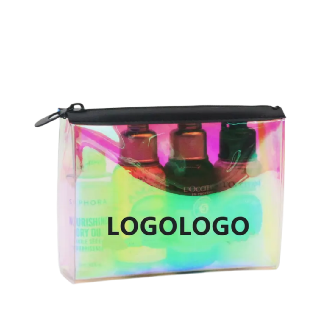 Fashion Waterproof Holographic PVC Toiletry Pouch Unisex Small Custom Logo Laser PVC Cosmetic Makeup Bag