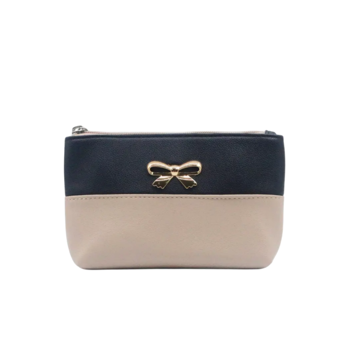 Metal Bowknot Camel Blue Beauty Bag Cute Vegan Leather Makeup Pouch Bag Custom Small Leather PU Synthetic Cosmetic Bag