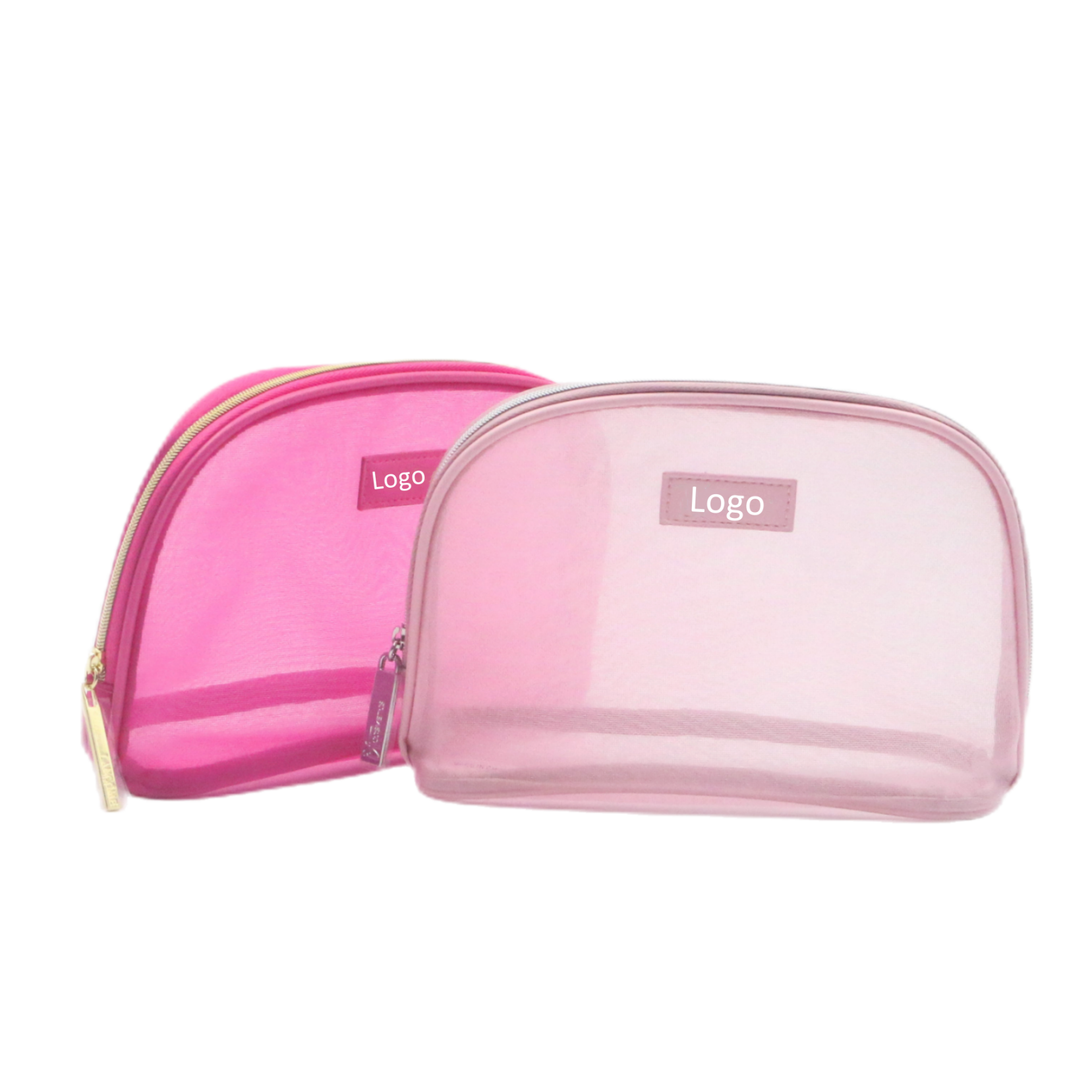 2023 New Easy to Dry Pink Organza Nylon Mesh Beauty Pouch Fashion Women Travel Custom Logo Transparent Nylon Makeup Cosmetic Bag
