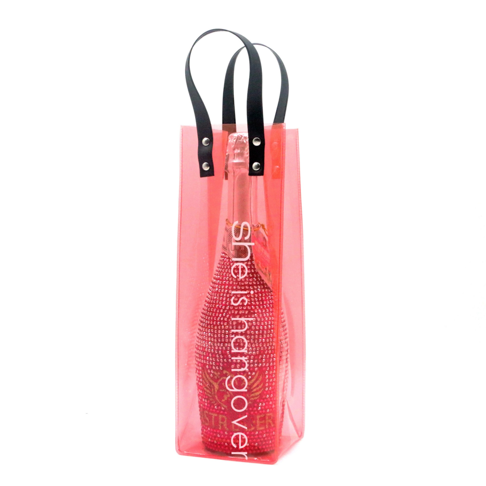 Open Top Sturdy Handle Wine Glass Carrier Bag  2023 Newest Jelly Pink Transparent EVA TPU PVC Clear Wine Ice Bag