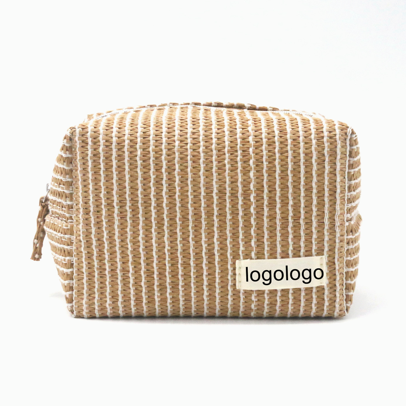 Hot Sale Eco-friendly Natural Straw Makeup Pouch Small Size Square Shape Custom Logo Raffia Cosmetic Bag