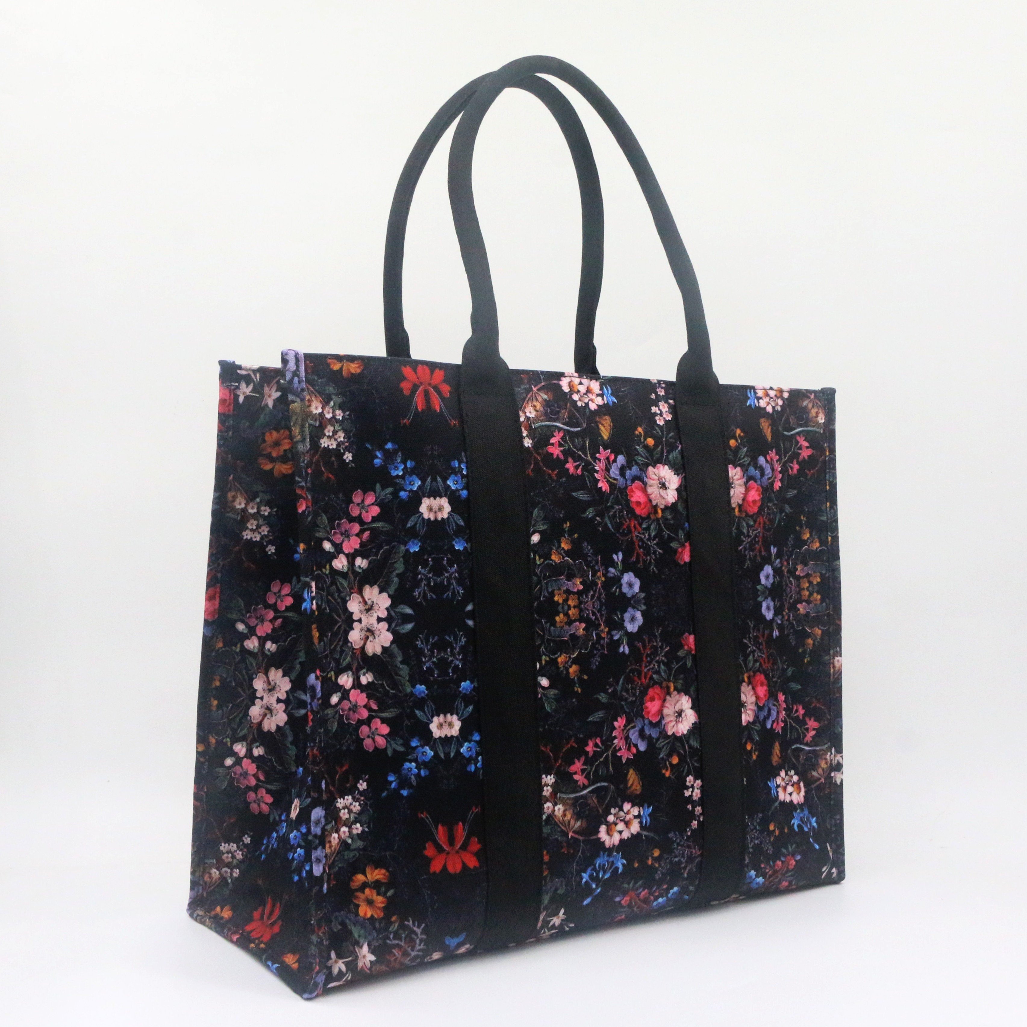 ODM Vintage Flower Prints Canvas Large Tote Bag Daily Use Fashion Flora Women Lady Tote Grocery Shopping Bag