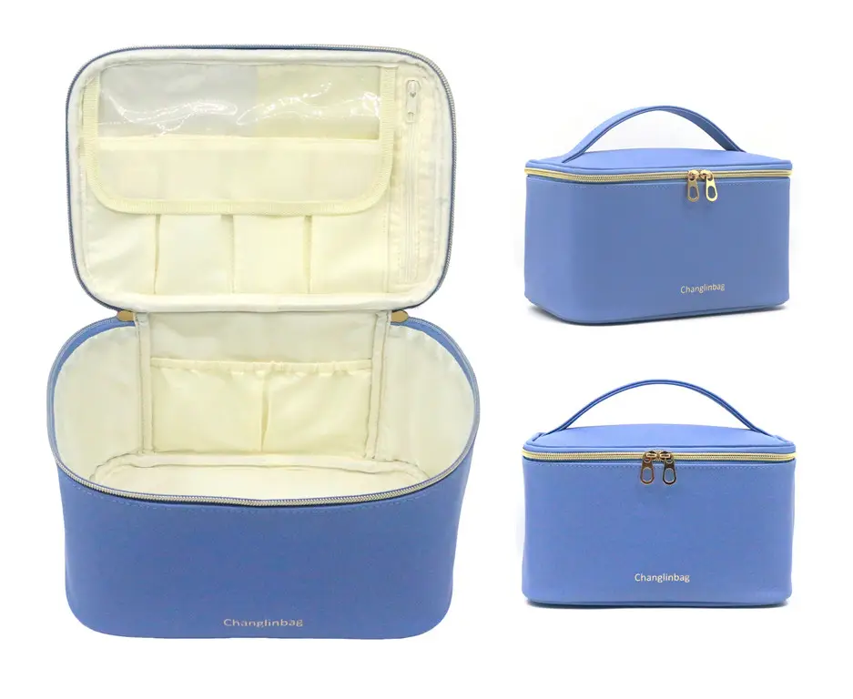 Professional Professional Faux Leather Travel Toiletry Bag Custom Logo Waterproof PU Cosmetic Makeup Organizer Bag