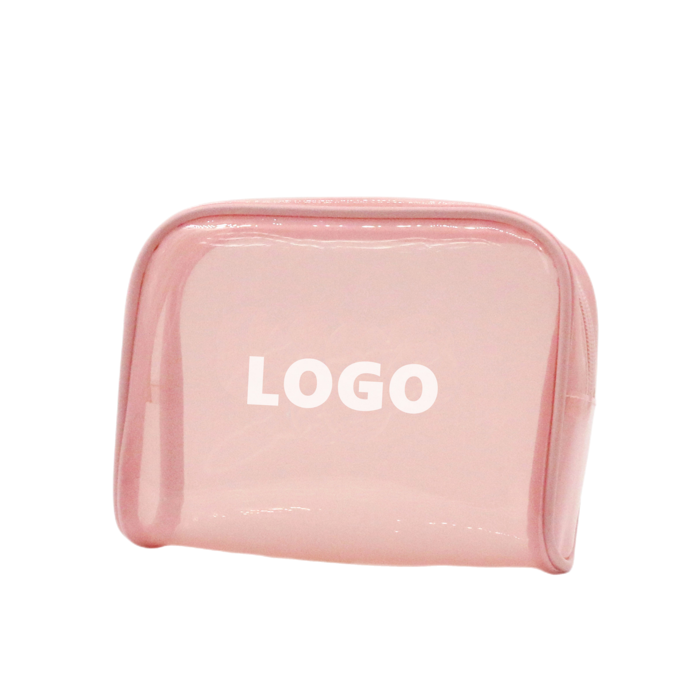 2023 New Waterproof Transparent Pink PVC Clear Cosmetic Bag Custom Logo Zipper Beauty Bag Lady Women Small PVC Makeup Bag Pouch