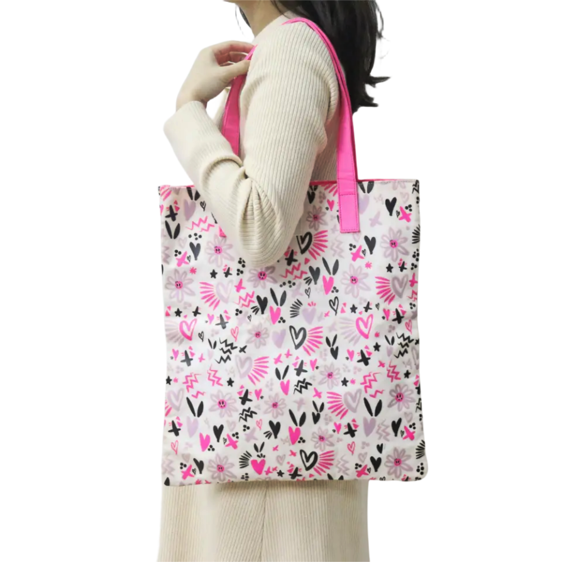Popular Floral Pattern Hot Pink Cotton Tote Eco-friendly Canvas Shopping Bag