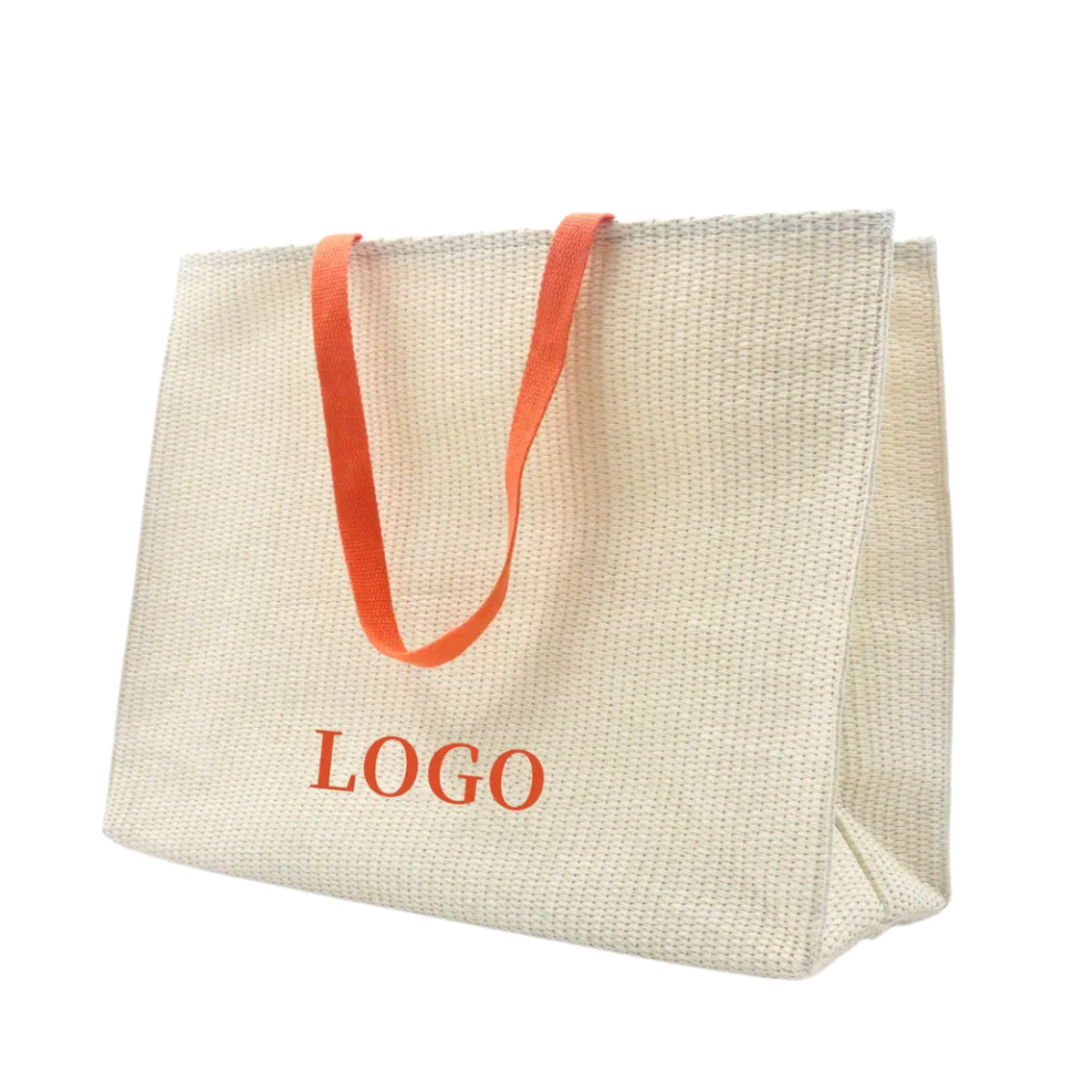 Eco-friendly Natural Straw Bags Large Size Sustainable Orange Polyester Handle Shopping Tote Custom Logo Paper Straw Beach Bag