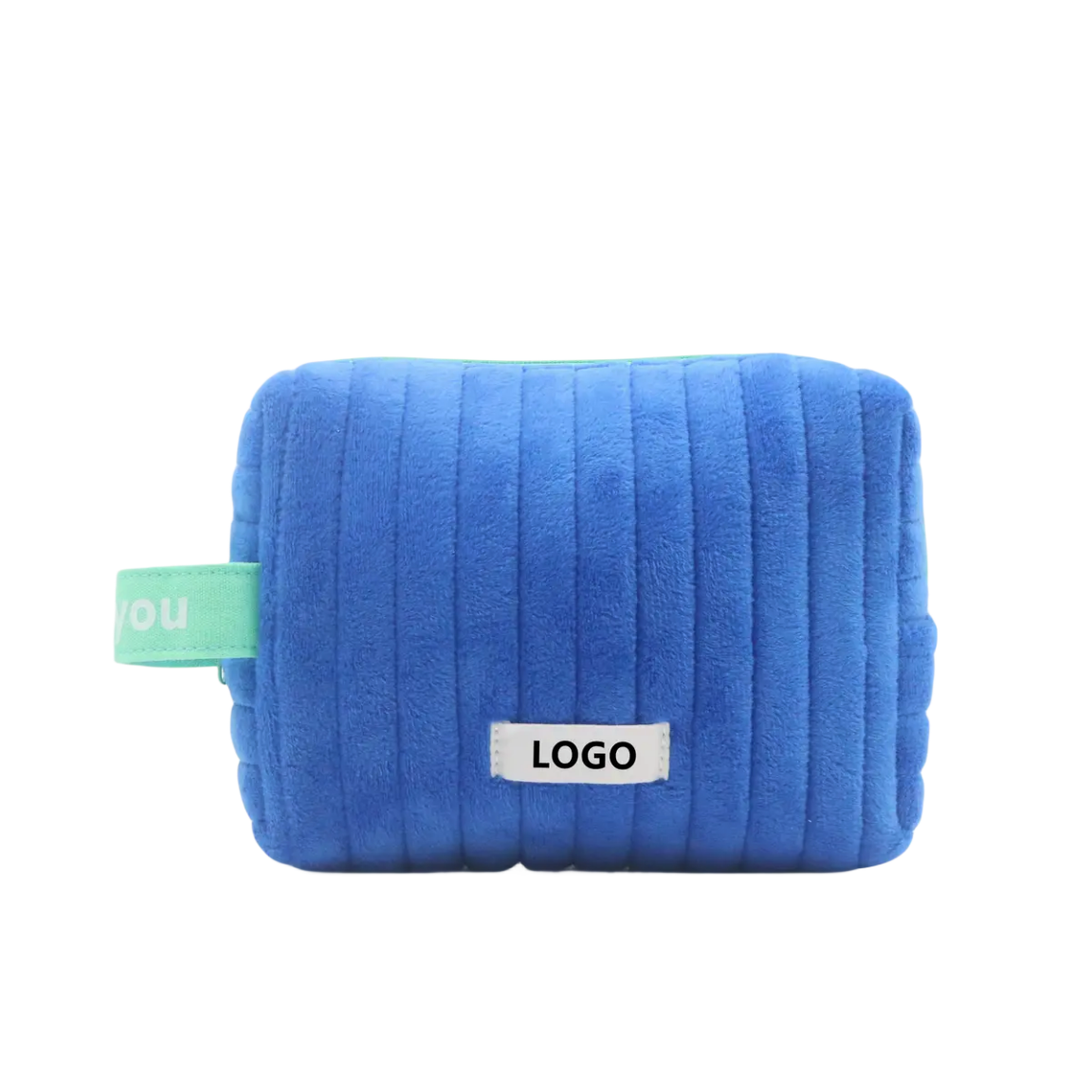 New Blue Quilting Flannel Beauty Bag Wholesale Quilted Velvet Cosmetic Pouch Small Custom Travel Velvet Polyester Makeup Bag