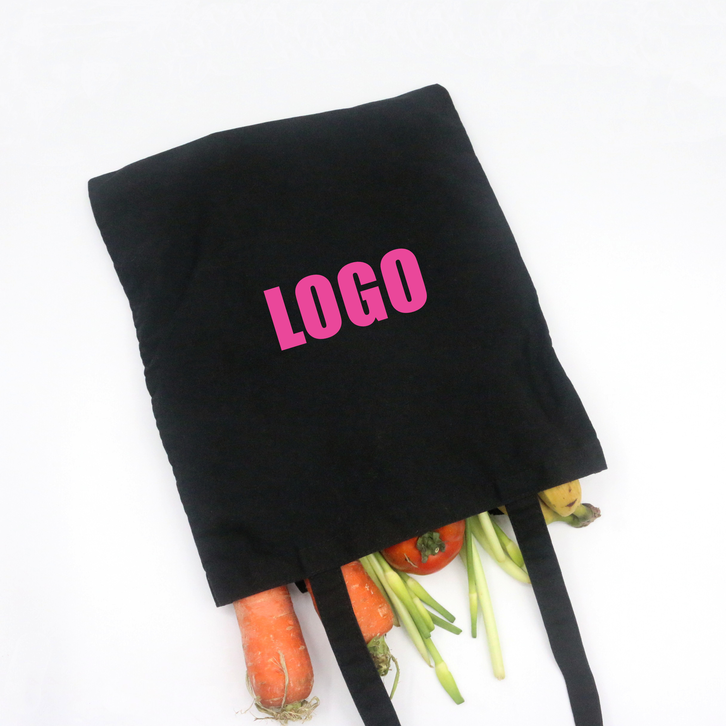Grocery New Eco-friendly 100% Black Cotton Canvas Handbag Custom Logo Printed Washable Reusable Cotton Canvas Shopping Bags