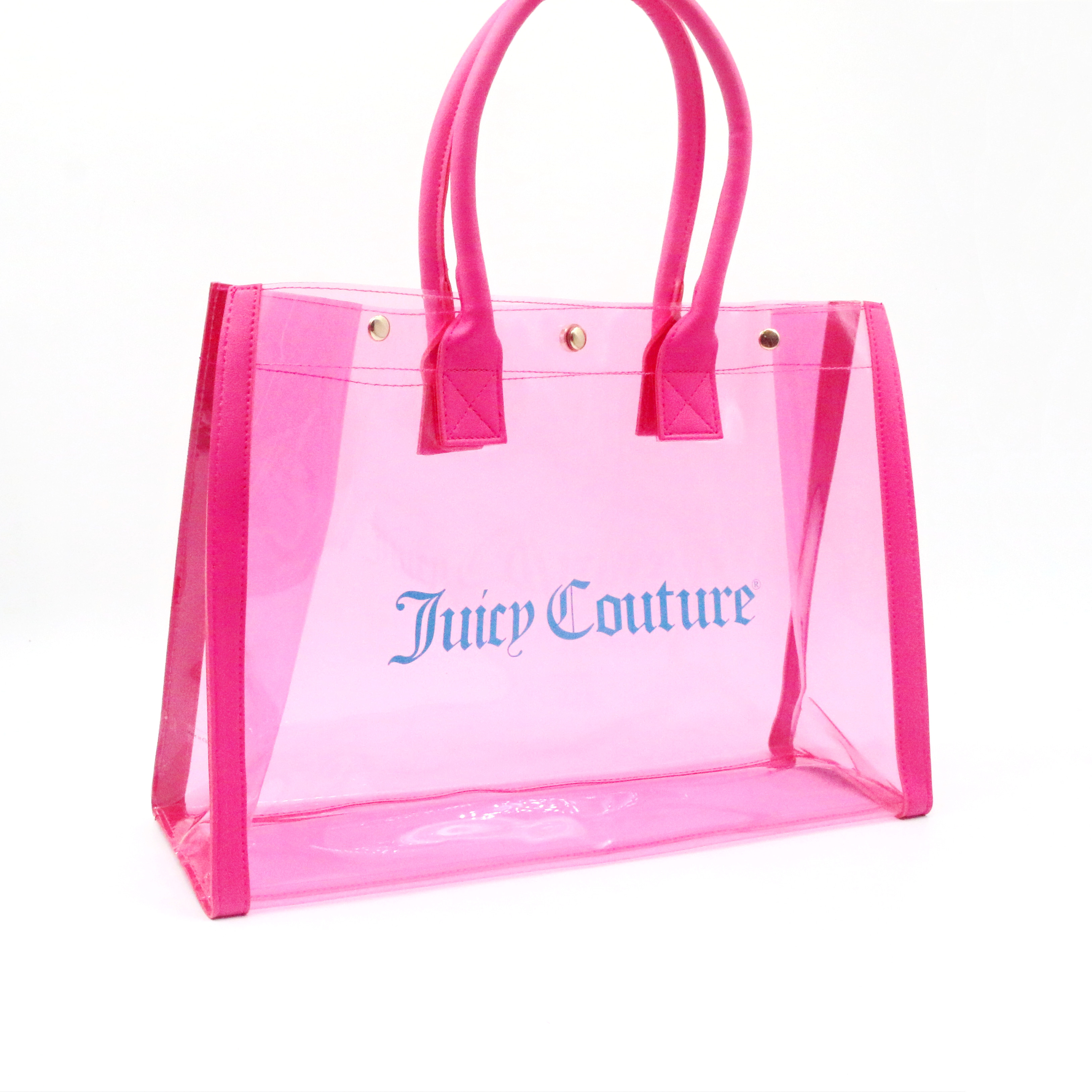 Ins Style Custom Logo Waterproof PVC Beach Bag Medium Size Transparent PVC Fashion Hot Pink Clear Tote Bag for Girls