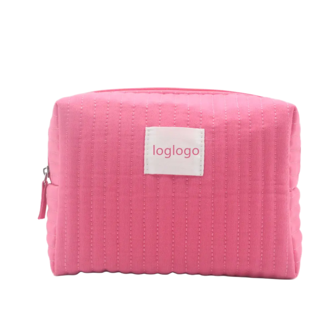 New Puffy Quilted Cotton Custom Logo Pink Lady Women Eco-friendly Canvas Travel Beauty Makeup Cosmetic Pouch Bag