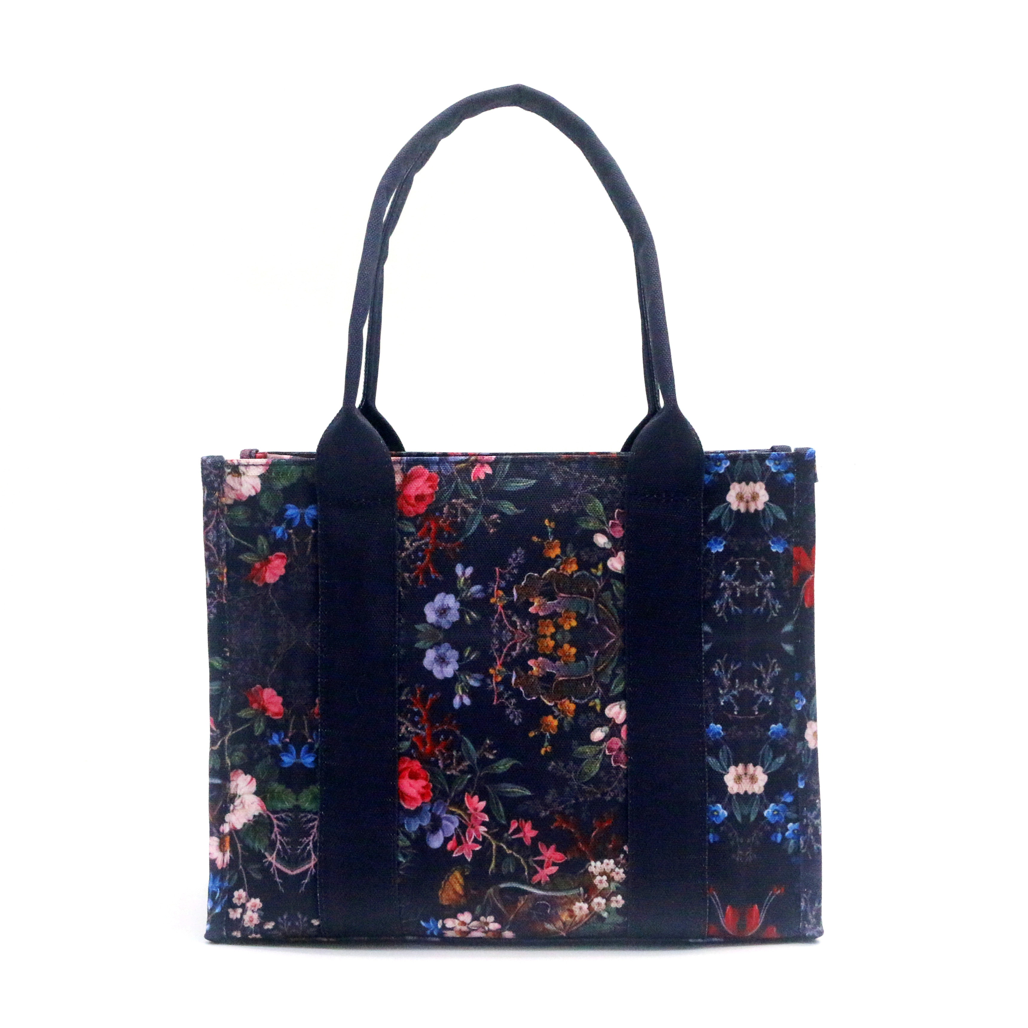 Fashion Flower Prints Large Canvas Shopping Bag Daily Use Flower Printing Bag Eco-friendly Cotton Canvas Women Tote Bag