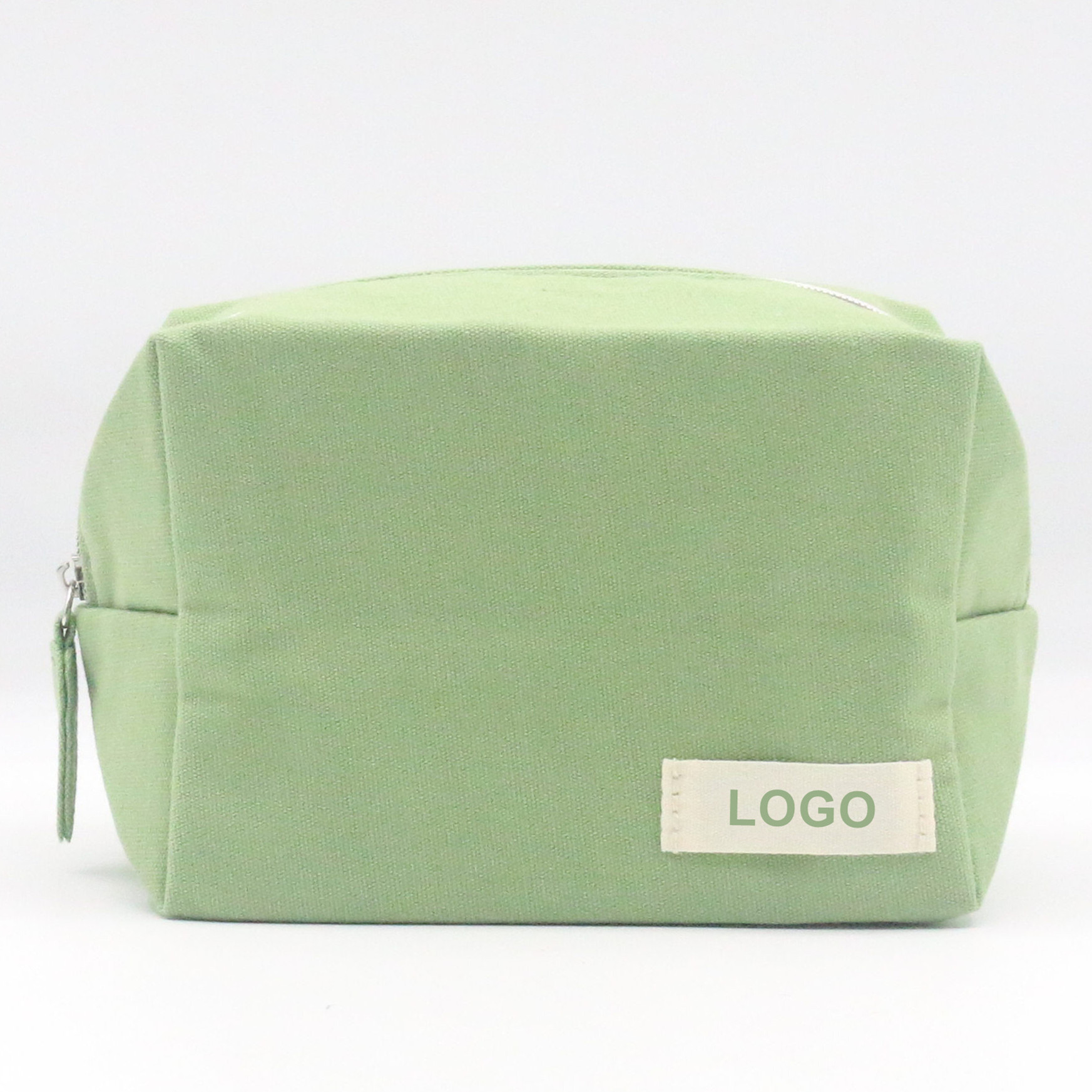 Eco-friendly Wholesale Bulk Cheap Customized Logo Washable Green Cotton Cosmetic Zipper Pouch Sustainable Canvas Cosmetic Bag