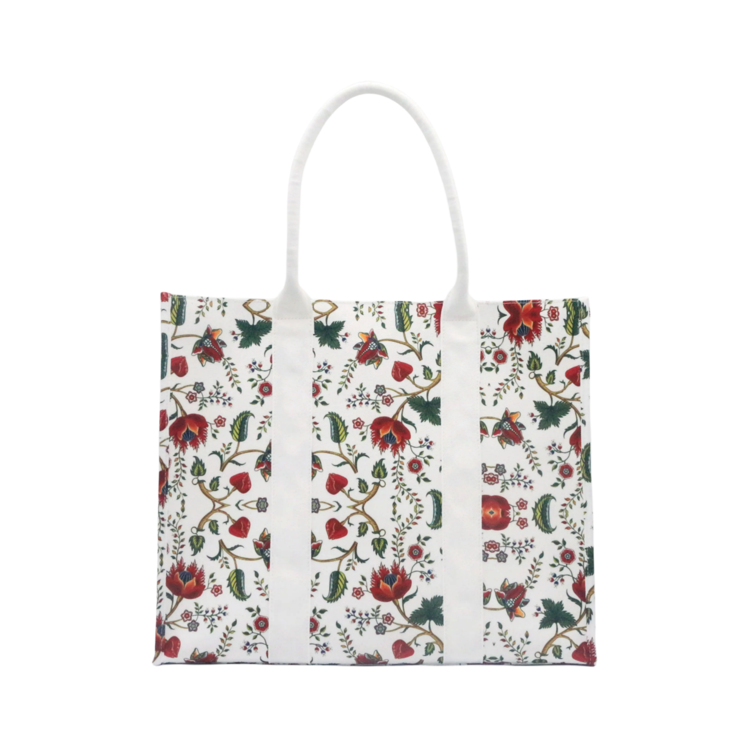 Flora Flower Prints Large Size White Canvas Shopping Tote Fashion Durable Polyester Canvas Shopping Grocery Bag