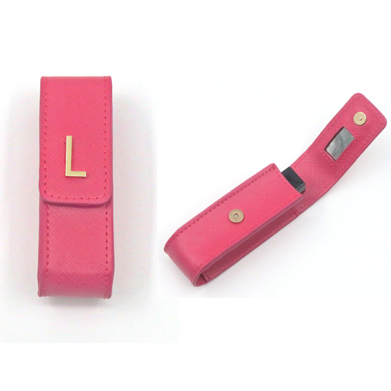 Popular Promotional  Pink PU Lipstick Case Pouch with Mirror for Purse Fashion Women Portable Small Customized Logo Lipstick Bag