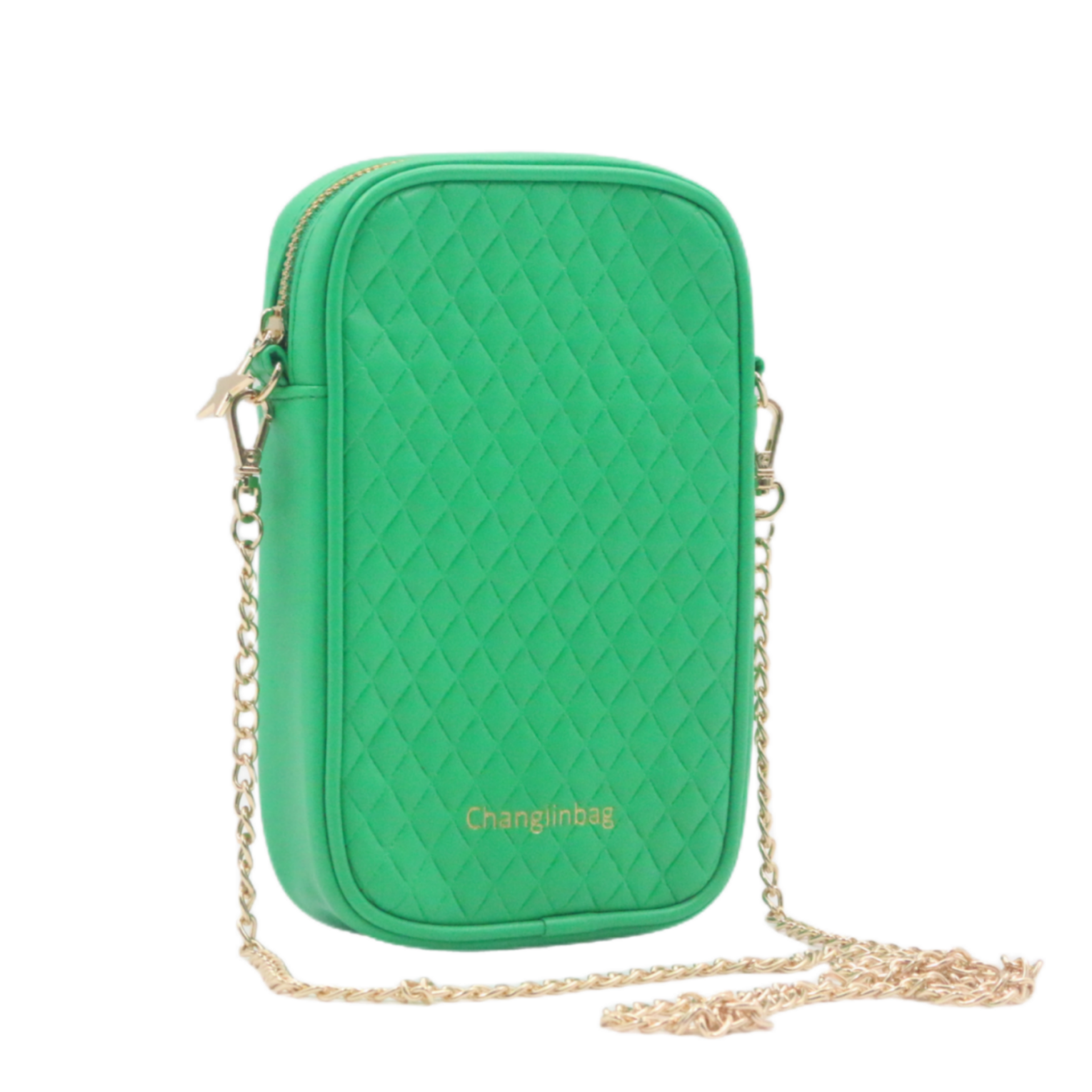 Summer Hot Sale Newest OEM ODM Fashion Diamond Pattern Green Quilted PU Crossbody Phone Pouch Bag