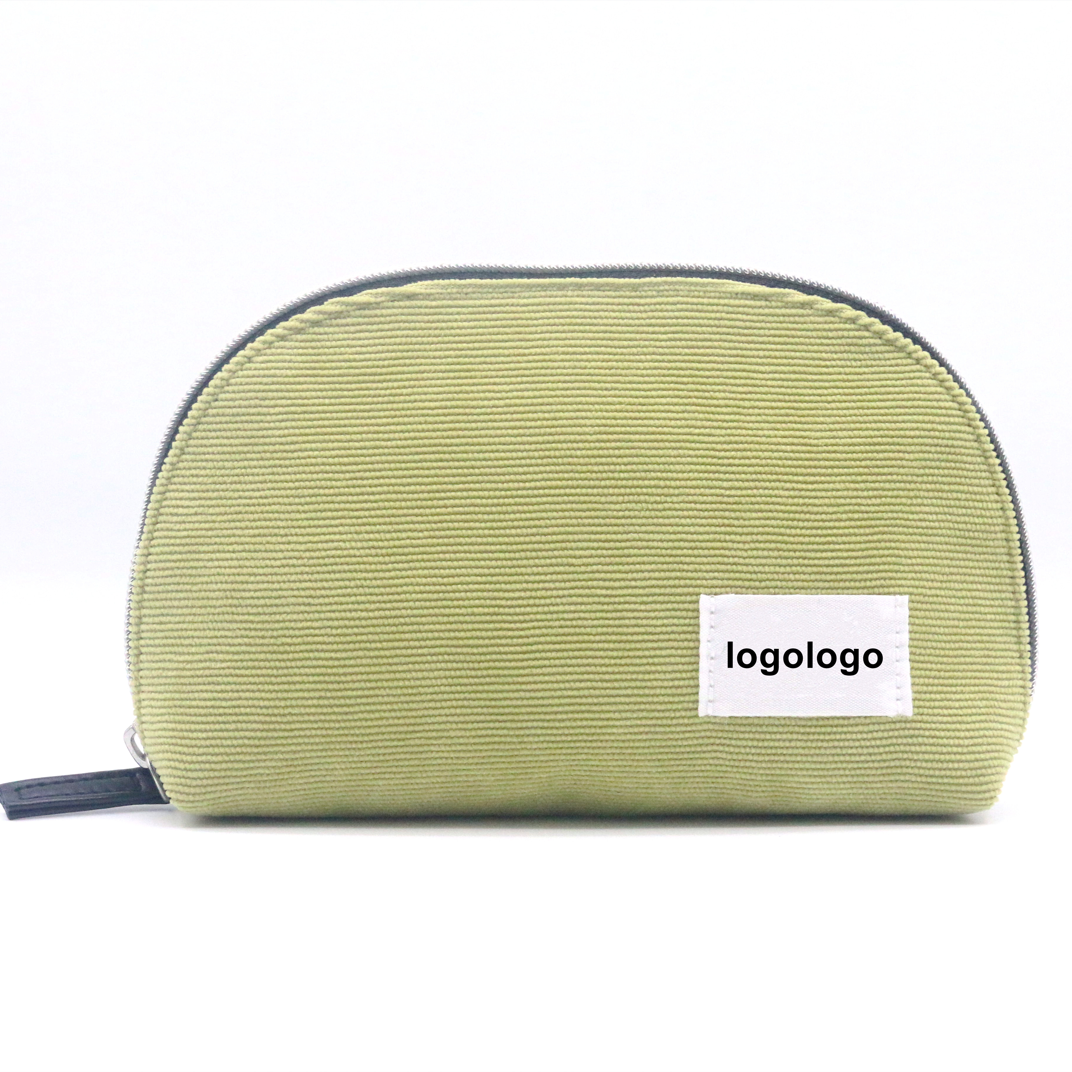 2022 Popular Basil Green Corduroy Cosmetic Pouch Classic Shell-Shape Custom Logo Fresh Green Cotton Fabric Cosmetic Bag