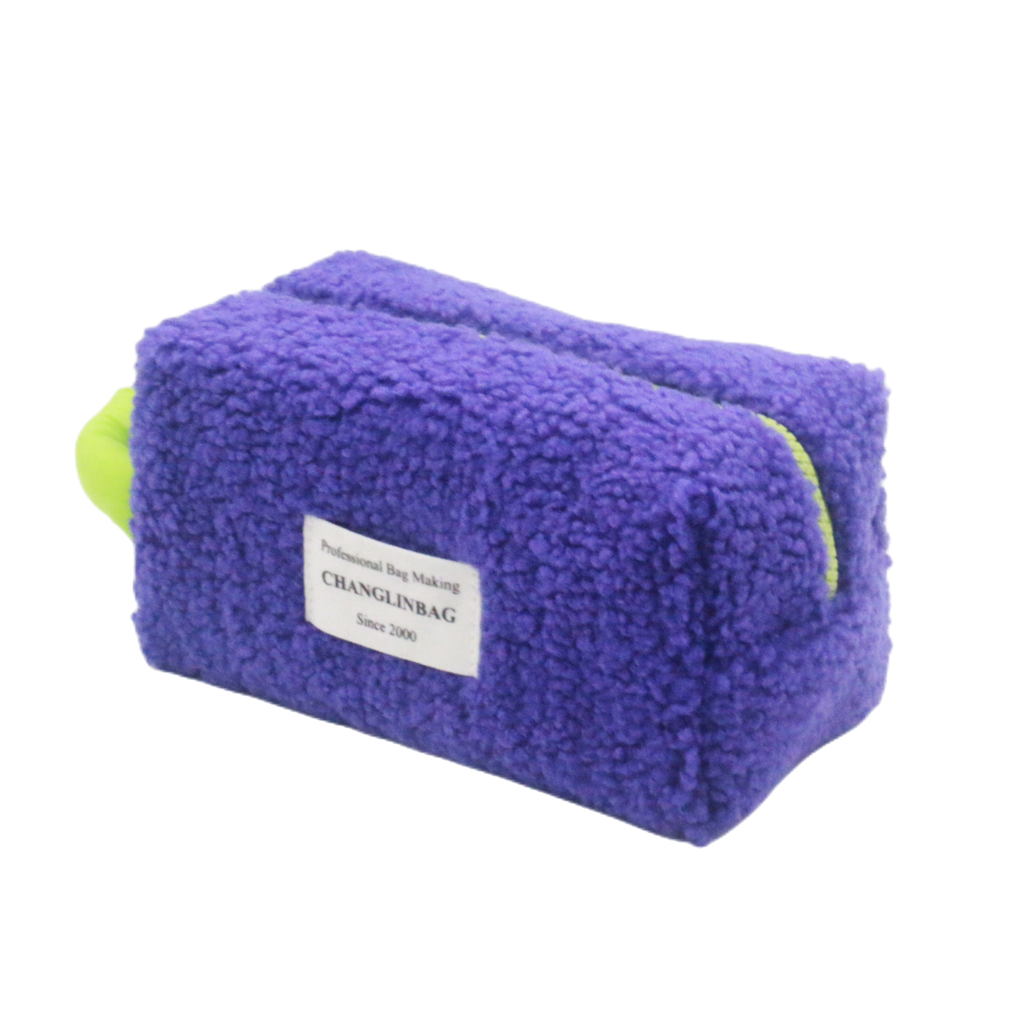 2023 Fashion Very Peri New Lamb Wool Custom Made Side Handle Cosmetic Makeup Pouch Bag