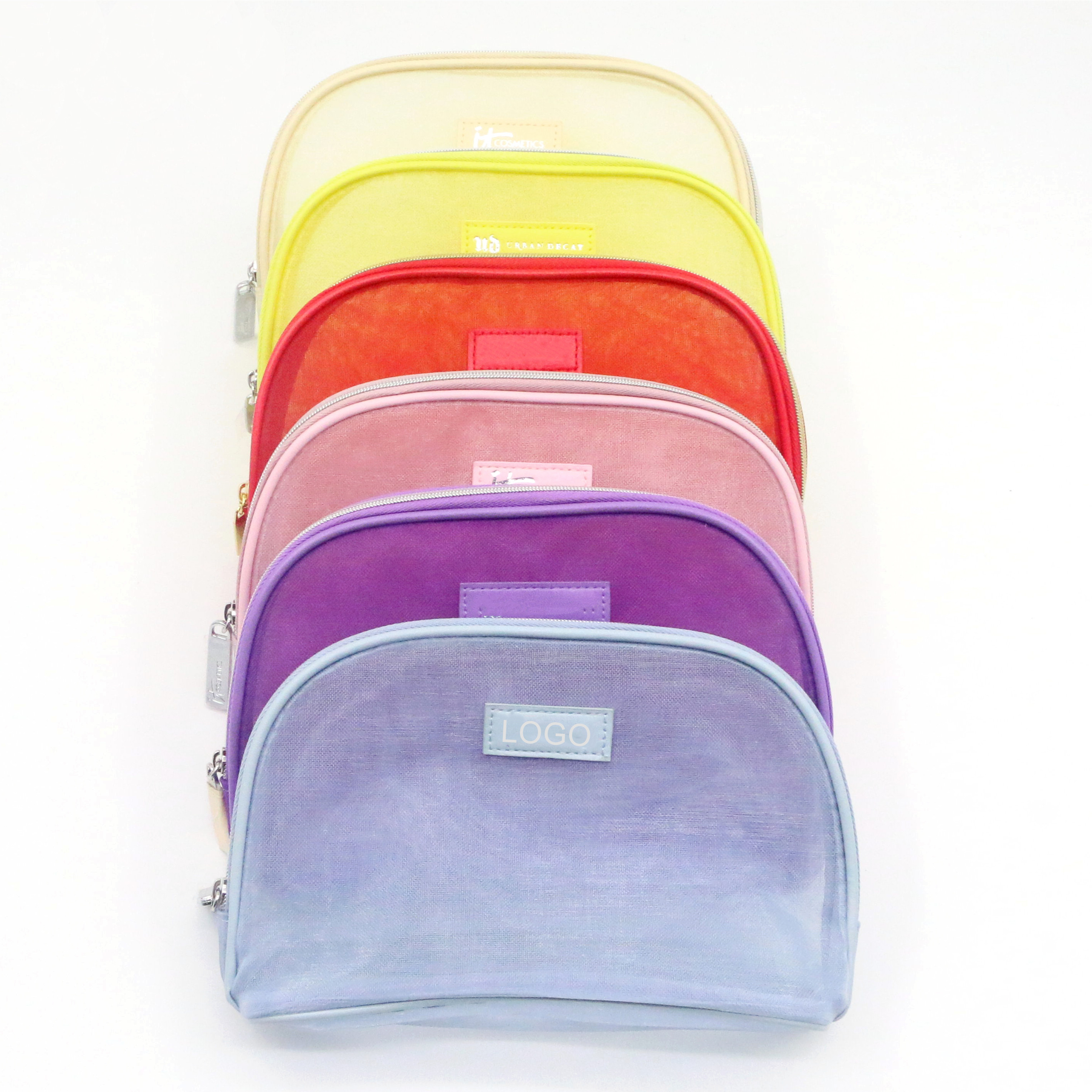 Easy to Dry New Transparent Colored Organza Nylon Mesh Beauty Zipper Pouch Travel Lightweight Toiletry Makeup Cosmetic Bag