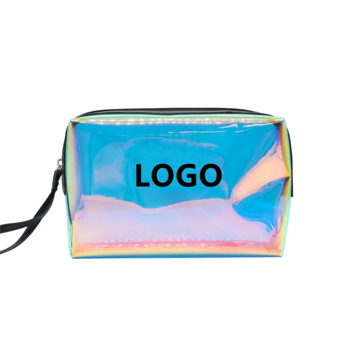 Fashion Holographic PVC Waterproof Toiletry Bag Large Size Holographic Transparent TPU Wristlet Pouch Unisex Travel Cosmetic Bag
