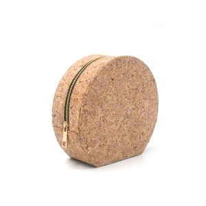 Natural cork round shape bag cosmetic packaginground shape cosmetic customized small vacation bag with tiny purse