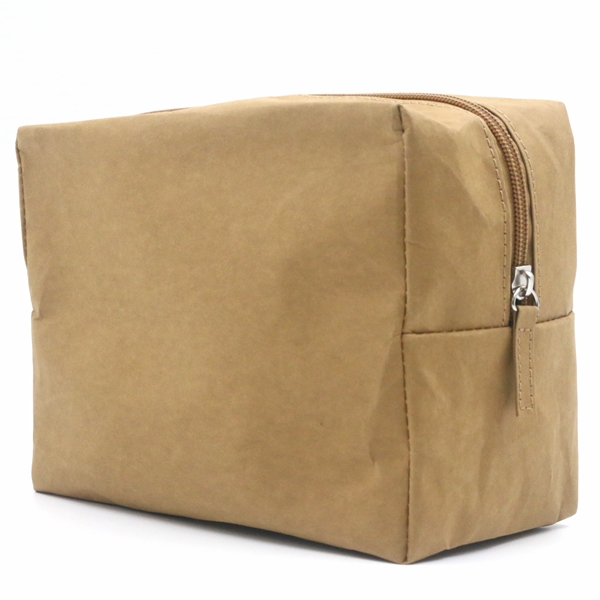 Durable washable kraft paper Zipper Closure Makeup Bag Natural Cosmetic Bag Featured Image