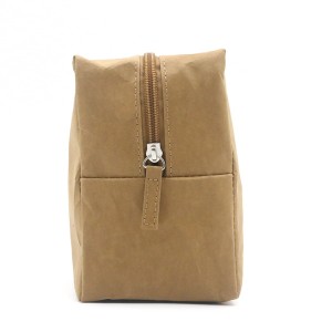 Durable washable kraft paper Zipper Closure Makeup Bag Natural Cosmetic Bag