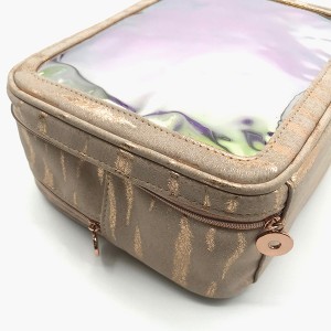 Eco-friendly PU cosmetic bags with holographic PVC windows