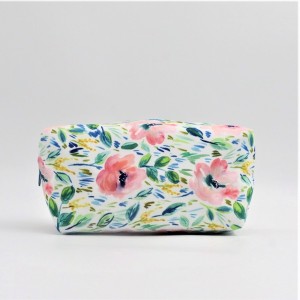 RPET with full printing cosmetic packing bag flower zipper stamp portable pouch