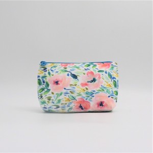 RPET with full printing cosmetic packing bag flower zipper stamp portable pouch shell shape