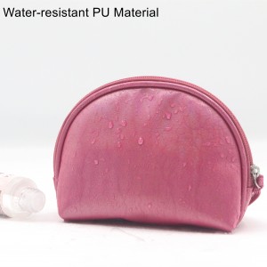 Cute Make Up Zipper Pouch Shell-Shape Dark Pink PU Wristlet Cosmetic Pouch