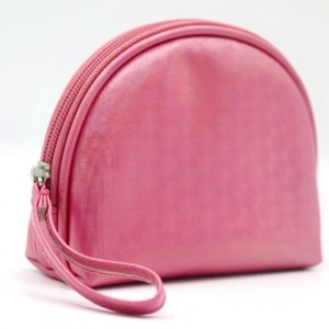 Cute Make Up Zipper Pouch Shell-Shape Dark Pink PU Wristlet Cosmetic Pouch