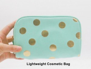 Wholesale Blue Makeup Bag Square Shape Soft PU Gilding Dot Pattern Water-based PU Cute Cosmetic Bag