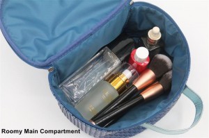Practical Multifunctional Storage Bag Woven Pattern Skydiver Blue PU Cosmetic Bag Shell Shape Makeup Organizer
