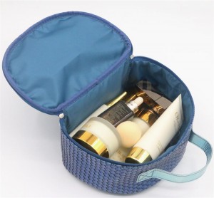 Practical Multifunctional Storage Bag Woven Pattern Skydiver Blue PU Cosmetic Bag Shell Shape Makeup Organizer