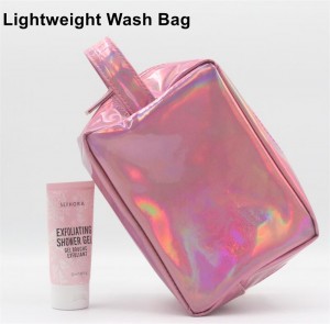 Lightweight Travel Toiletry Bag Cylinder Shape Holographic Pink PU Wash Bag