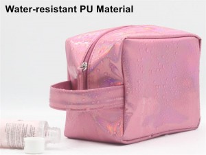 Lightweight Travel Toiletry Bag Cylinder Shape Holographic Pink PU Wash Bag