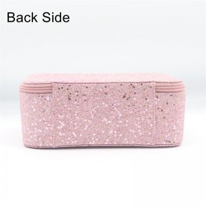 2022 Vanity Open Top Mirror Cosmetic Case Glitter PU Light Rose Pink Square Shape Waterproof PU Cosmetic Organizer