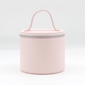 Soothing Gossamer Pink Multi-functional PU Barrel Shape Bag Custom Logo Cosmetic Bag